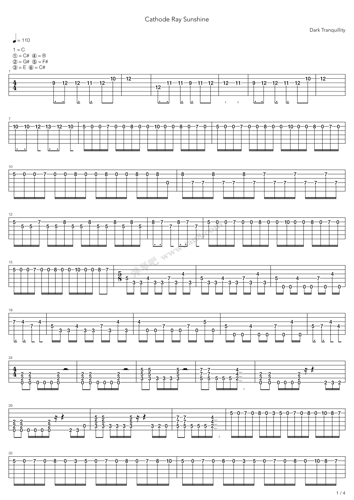 《Cathode Ray Sunshine》吉他谱-C大调音乐网