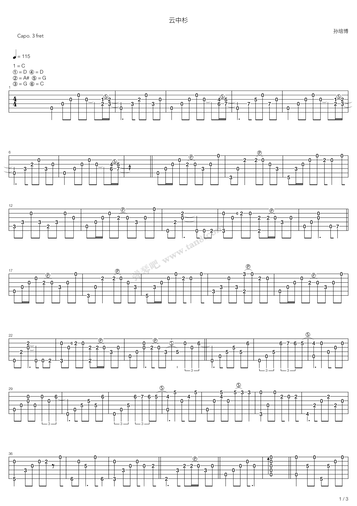 《云中杉》吉他谱-C大调音乐网