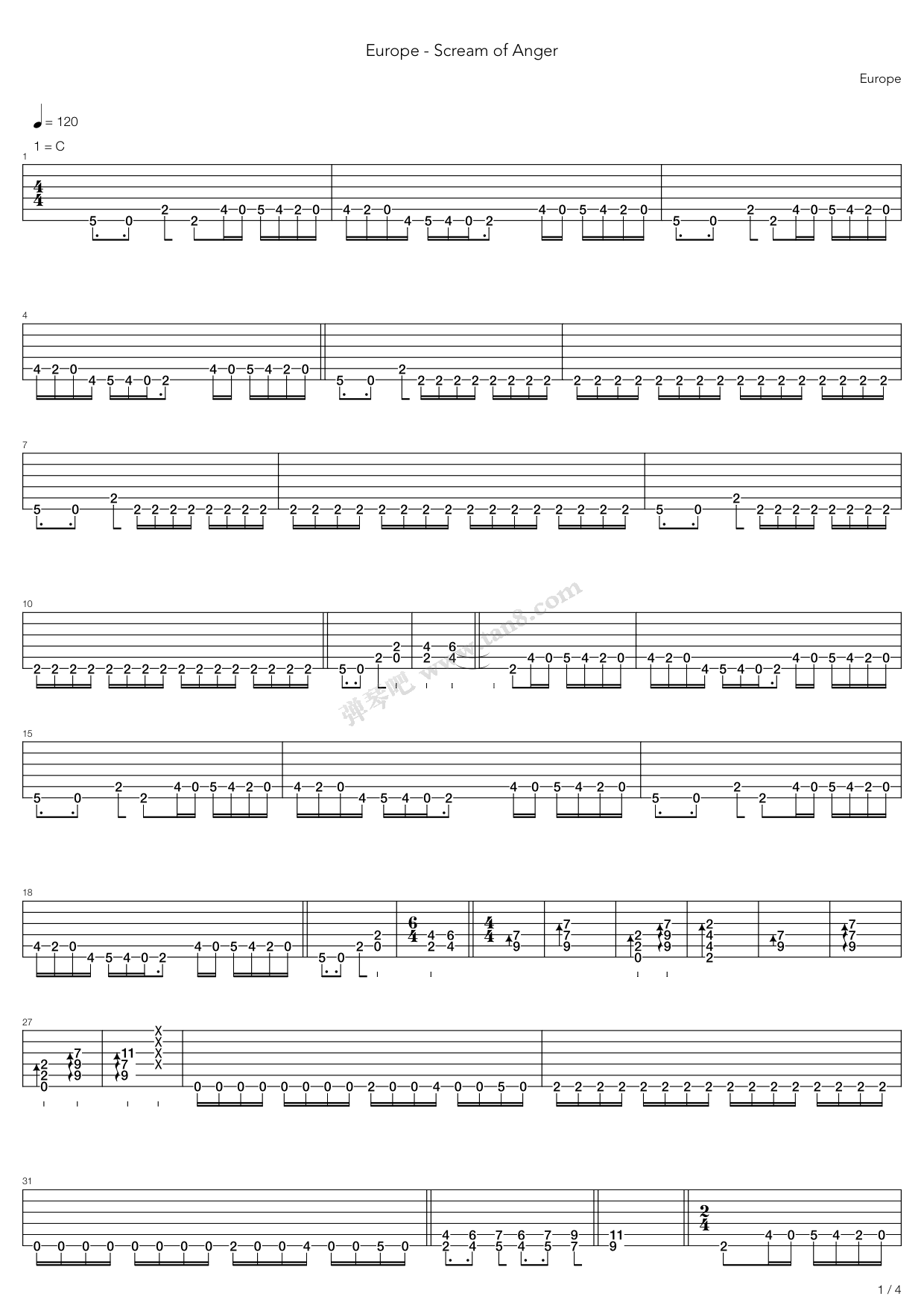 《Scream Of Anger》吉他谱-C大调音乐网