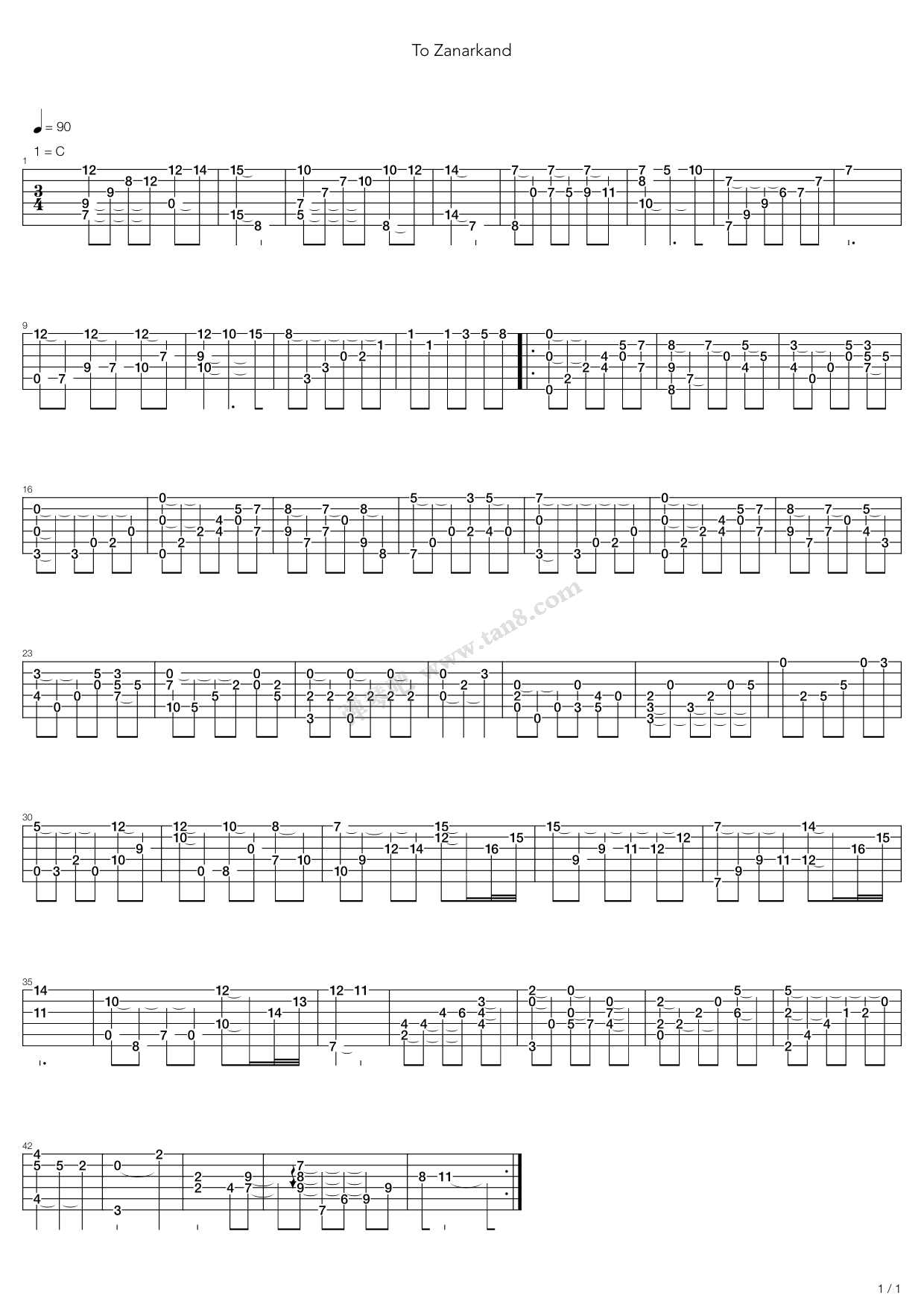 《最终幻想10 - To Zanarkand》吉他谱-C大调音乐网