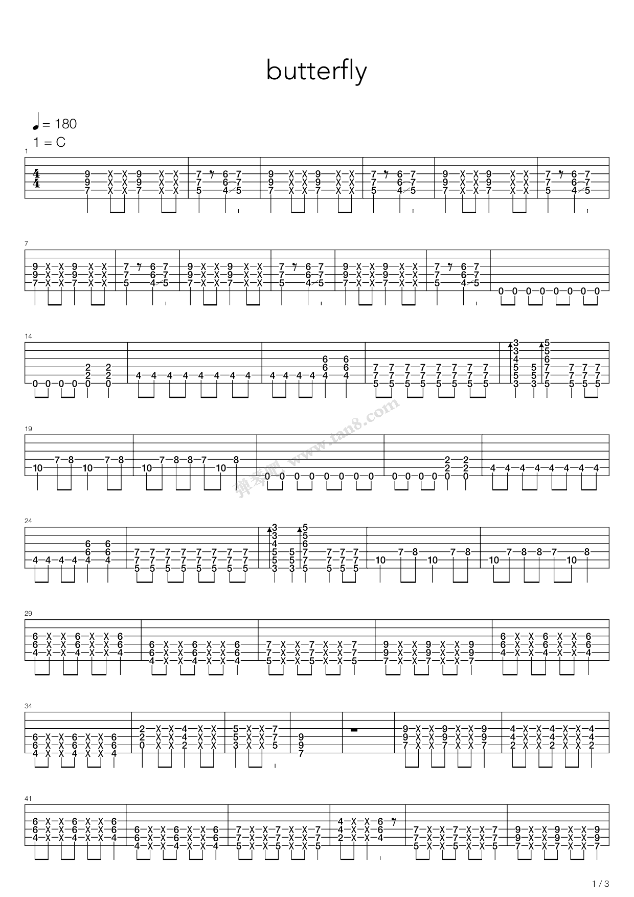 《数码宝贝 OP - Butter Fly》吉他谱-C大调音乐网
