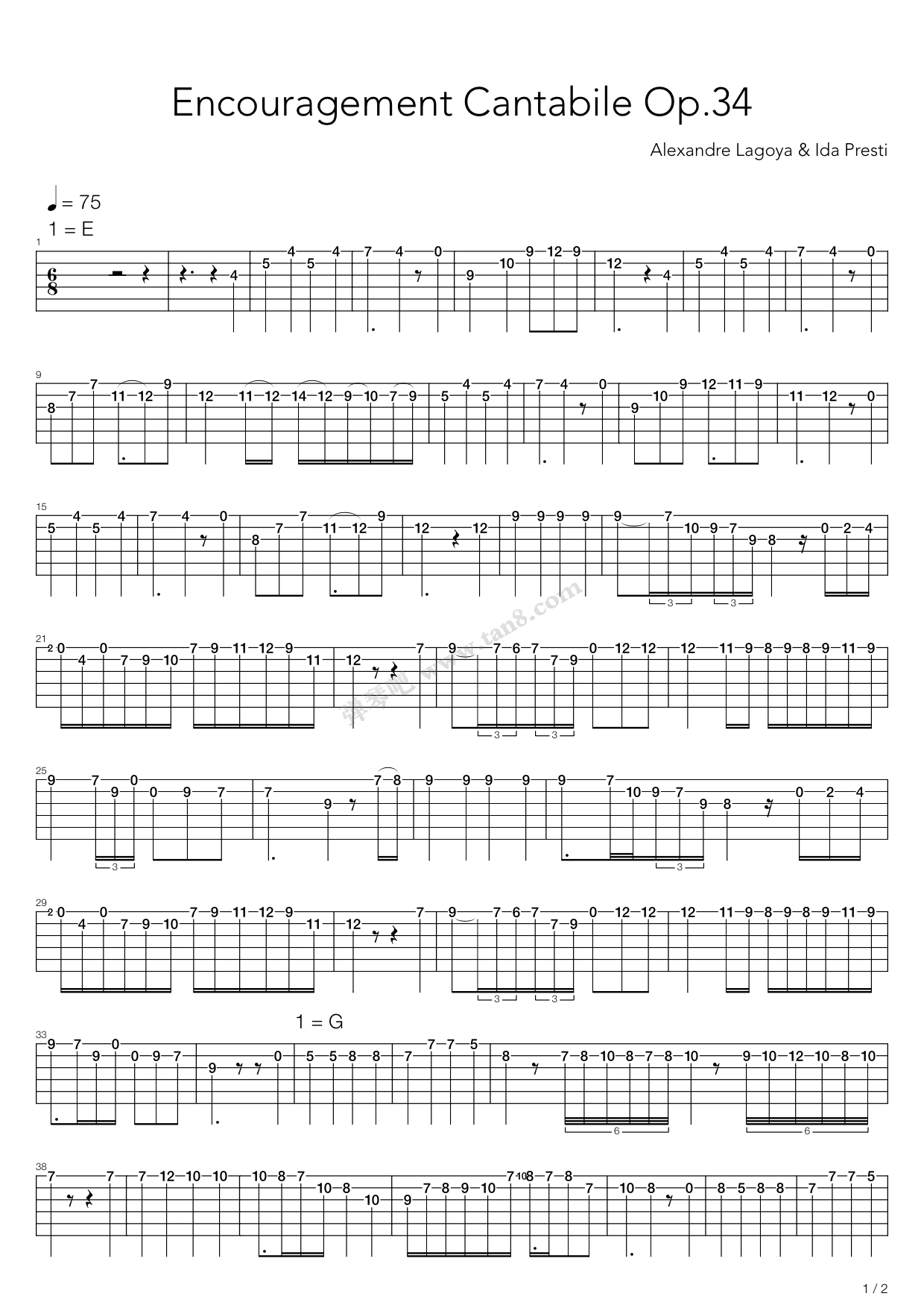 《Encouragement Cantabile Op34》吉他谱-C大调音乐网