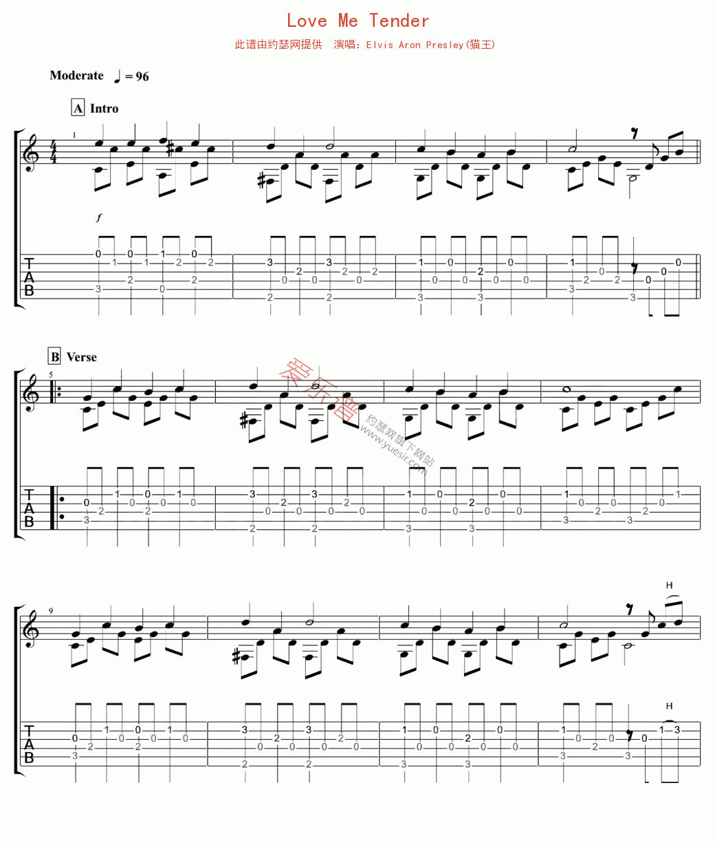 《Elvis Aron Presley《Love Me Tender》》吉他谱-C大调音乐网