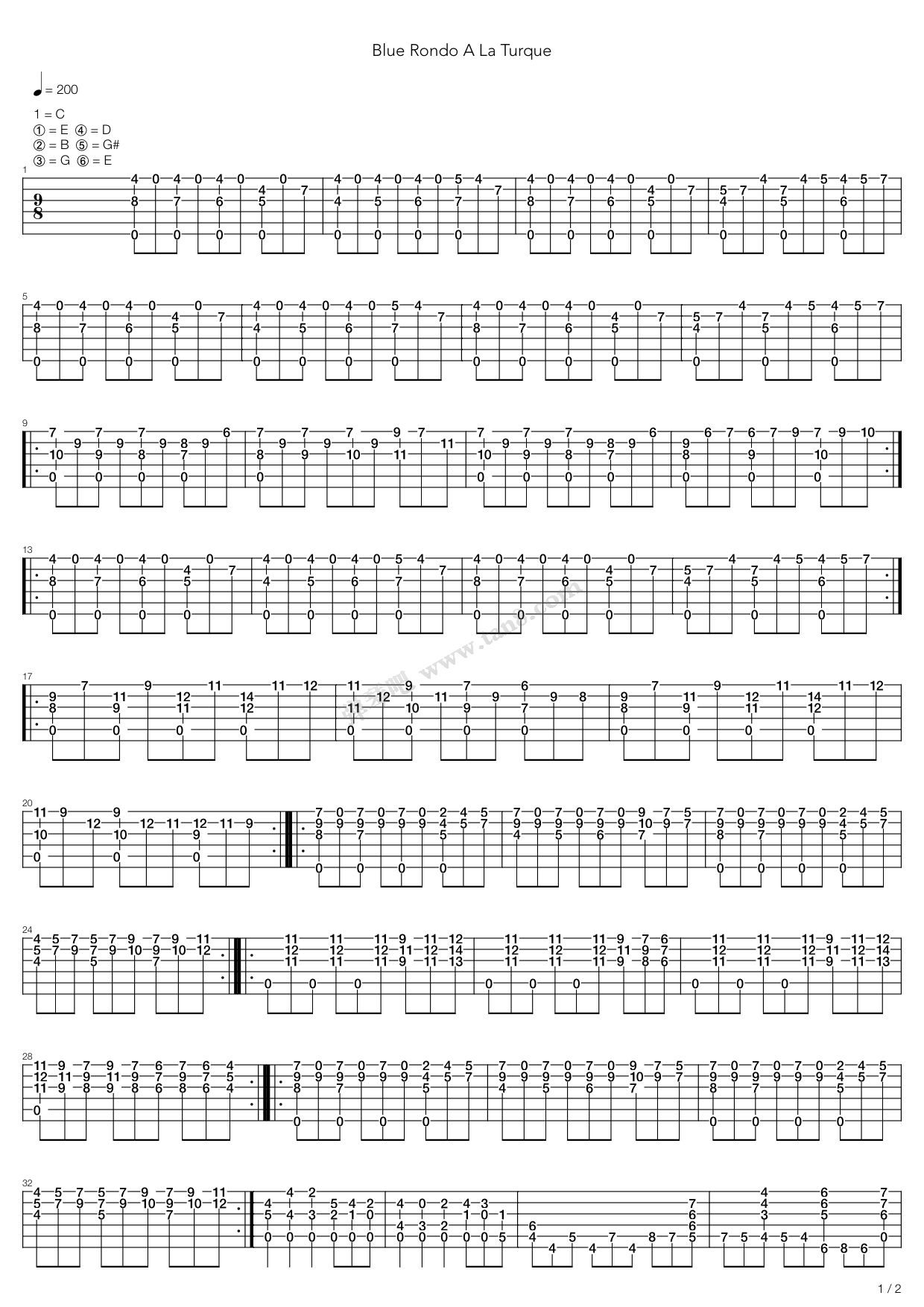 《Blue Rondo A La Turque》吉他谱-C大调音乐网