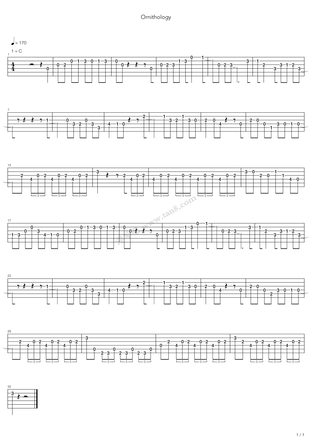 《Ornithology》吉他谱-C大调音乐网