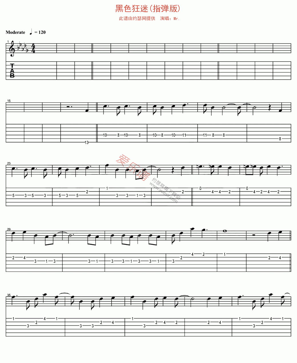《Mr.《黑色狂迷(指弹版)》》吉他谱-C大调音乐网
