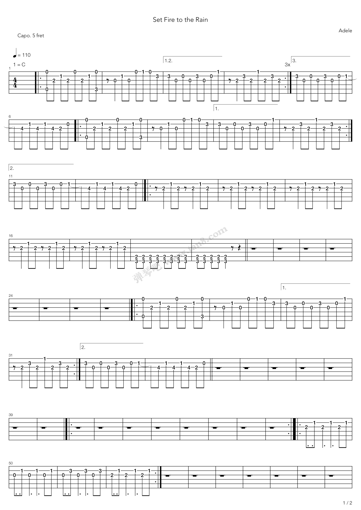 《Set Fire To The Rain》吉他谱-C大调音乐网