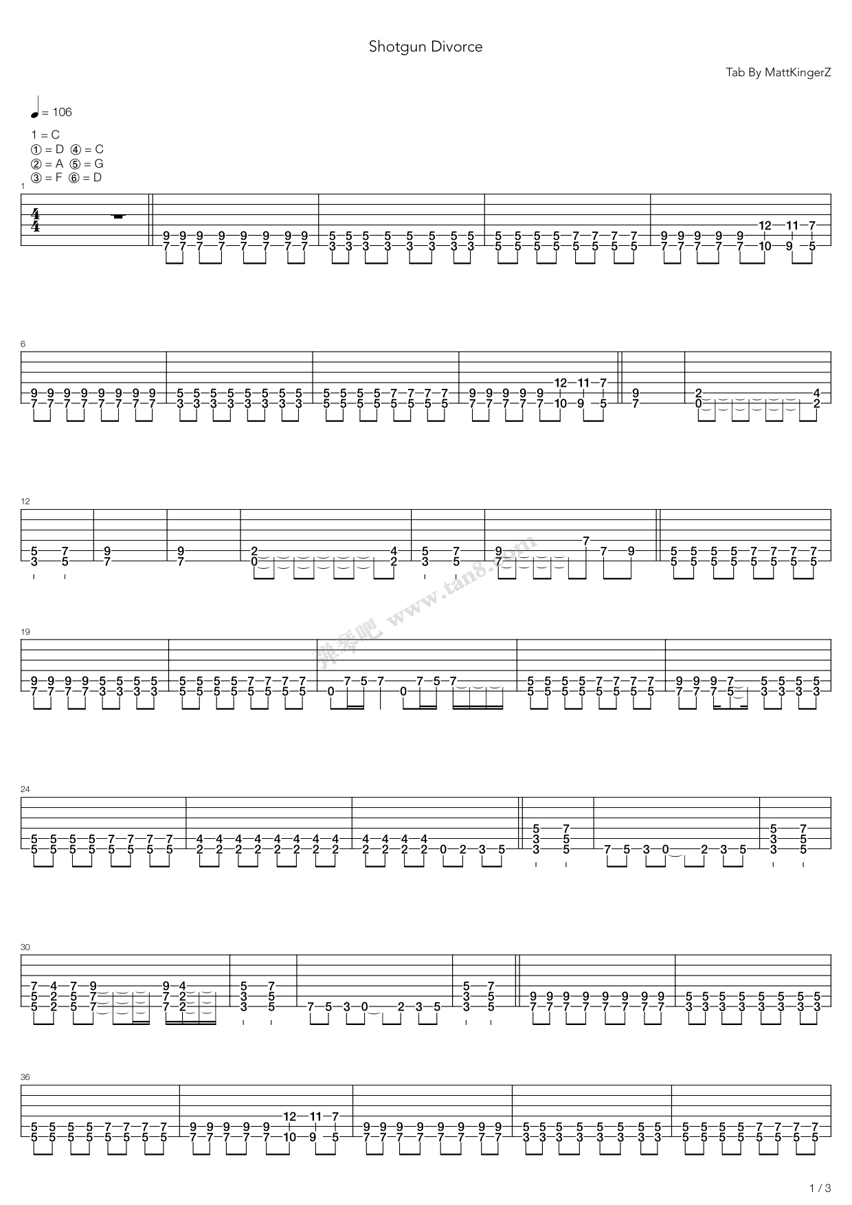 《Shotgun Divorce》吉他谱-C大调音乐网