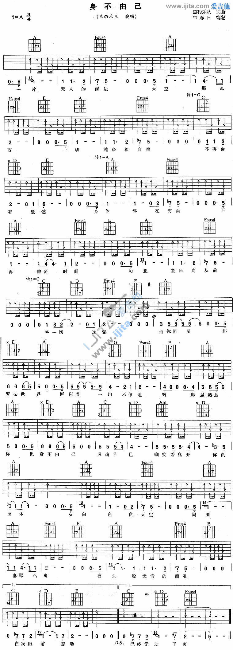 《身不由己》吉他谱-C大调音乐网