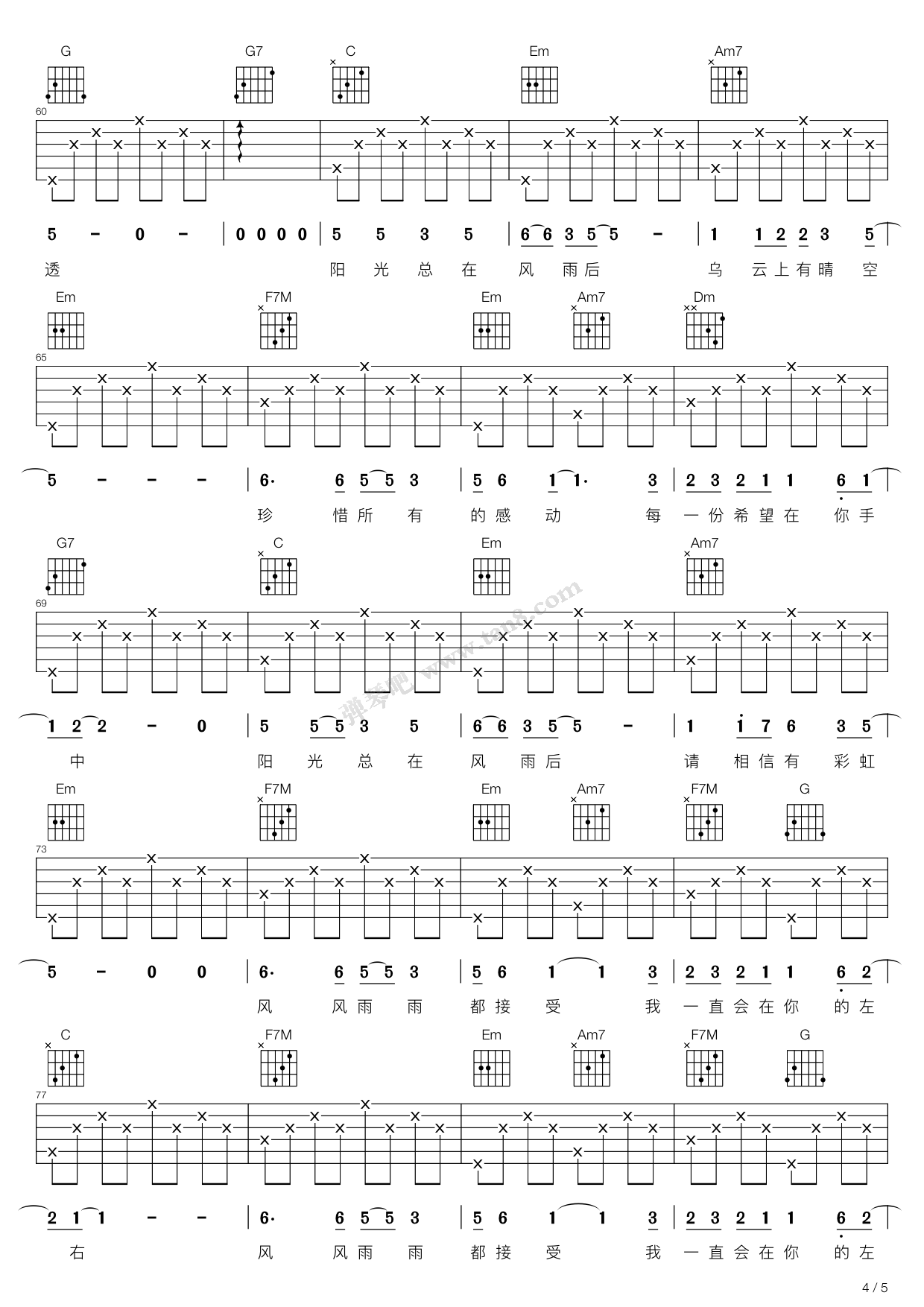 《阳光总在风雨后（C调吉他弹唱版）》吉他谱-C大调音乐网