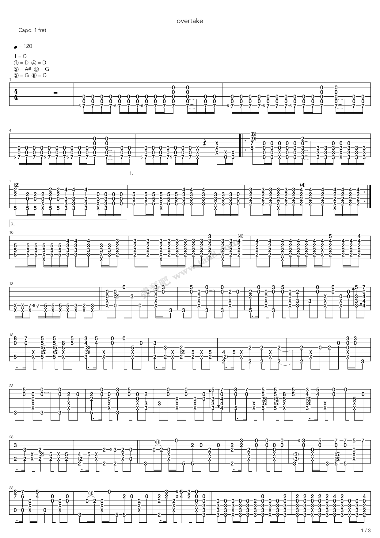 《Overtake》吉他谱-C大调音乐网