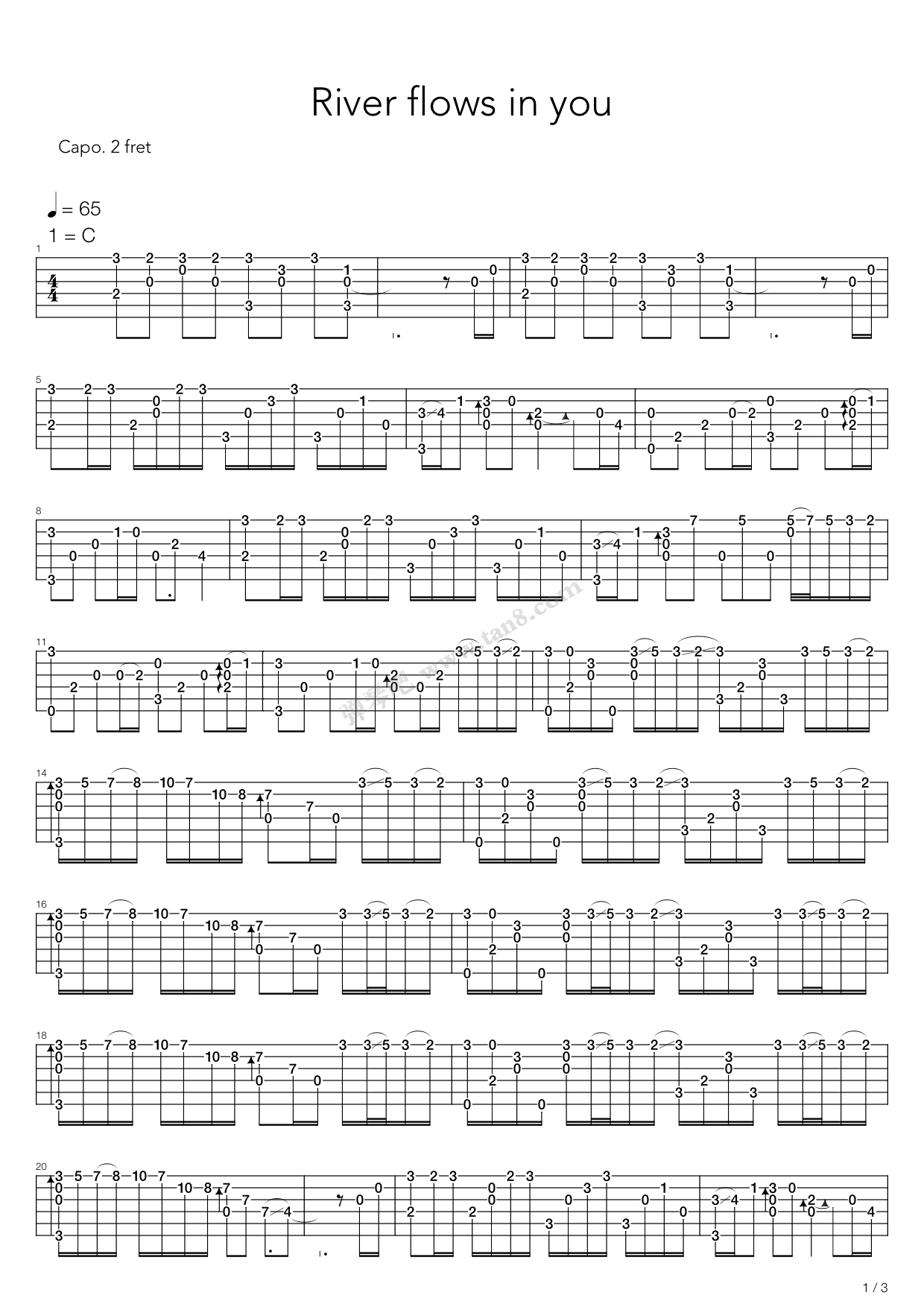 《River Flows In You》吉他谱-C大调音乐网