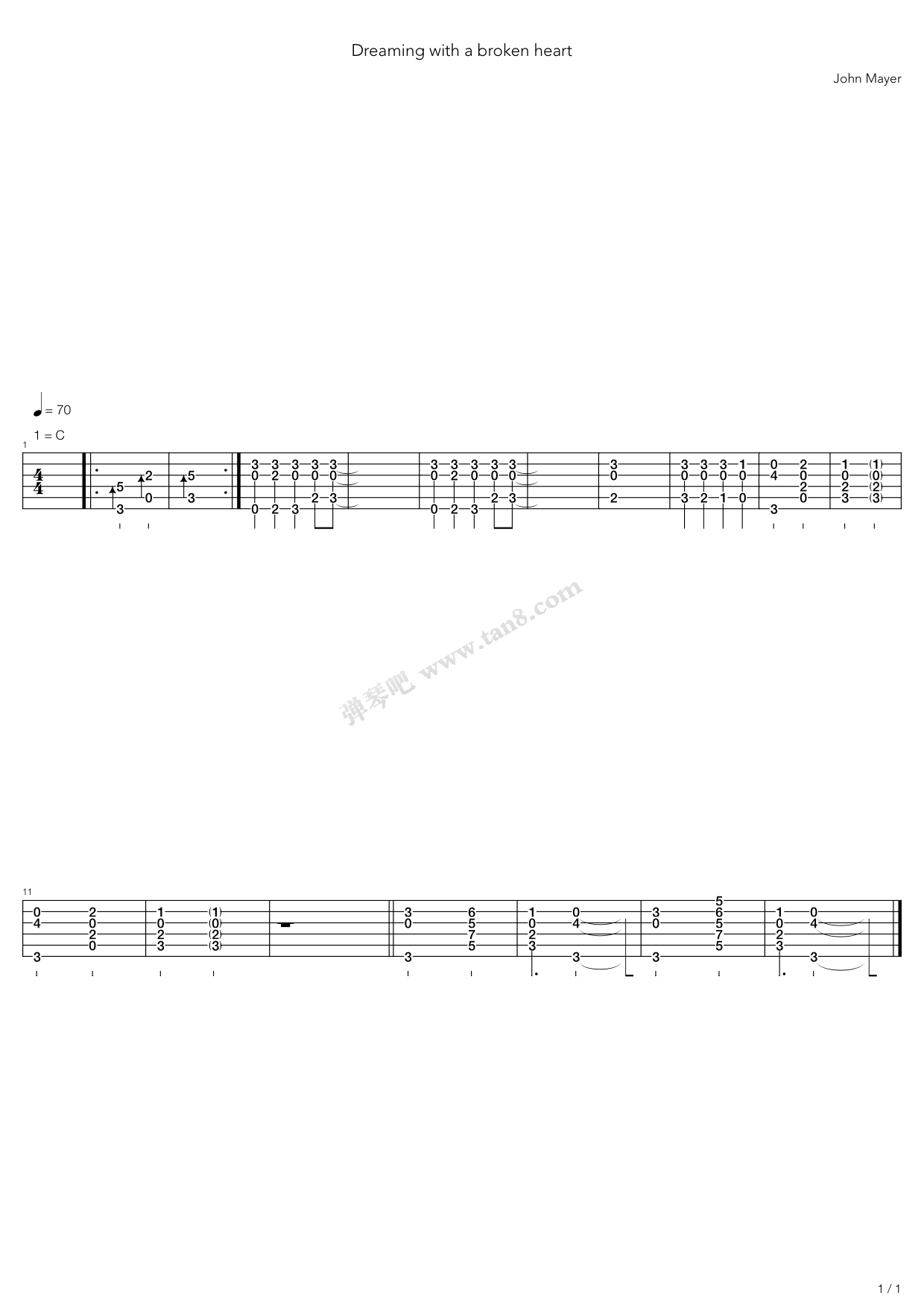 《Dreaming With A Broken Heart》吉他谱-C大调音乐网
