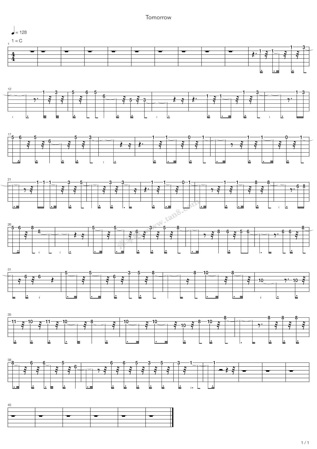 《Tomorrow》吉他谱-C大调音乐网