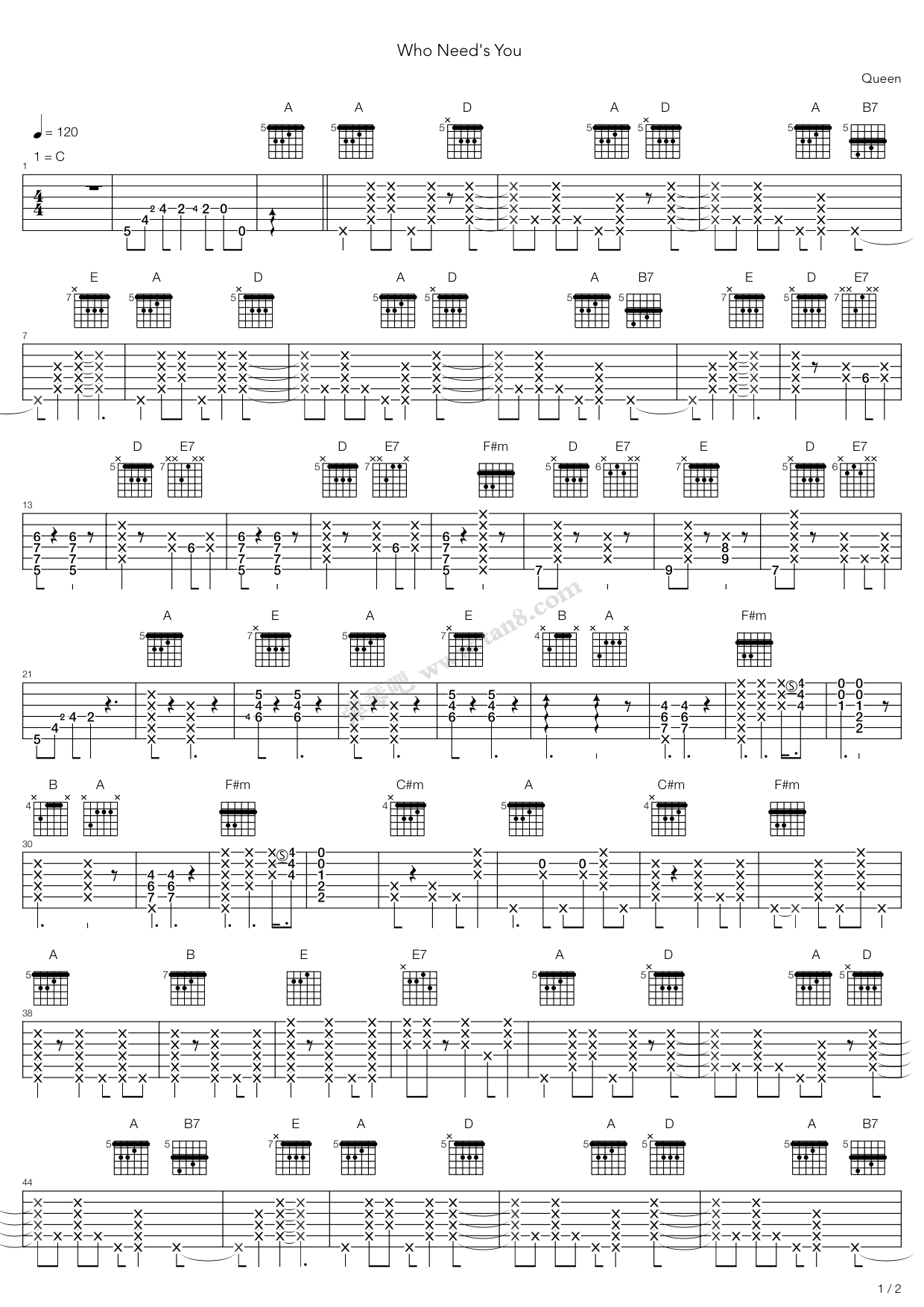 《Who Needs You》吉他谱-C大调音乐网