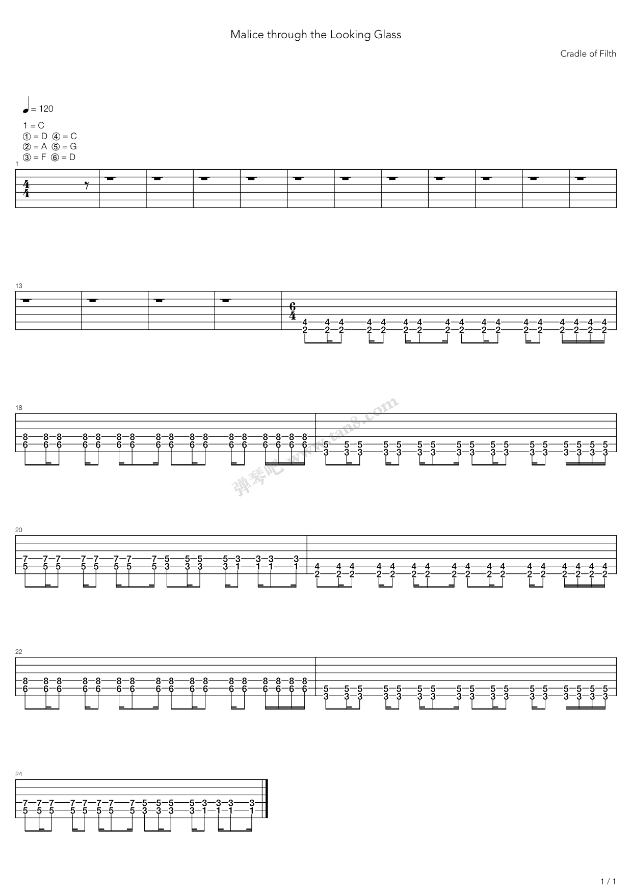 《Malice Through The Looking Glass》吉他谱-C大调音乐网
