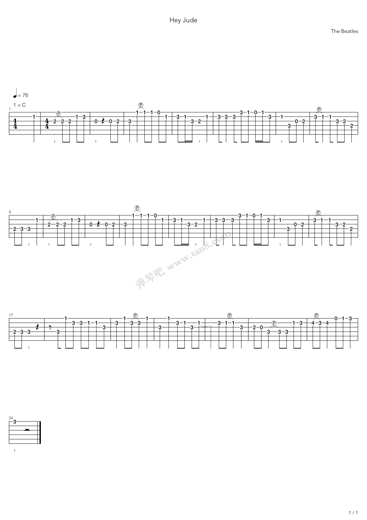 《Beatles (The)披头士乐队 - Hey Jude》吉他谱-C大调音乐网