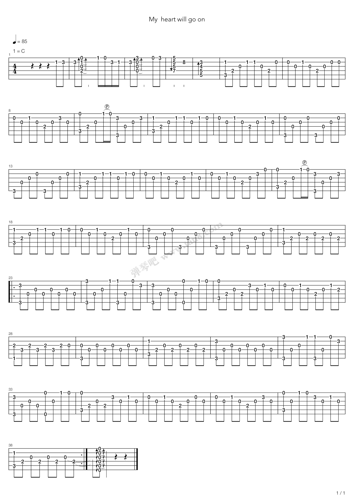 《My heart will go on》吉他谱-C大调音乐网