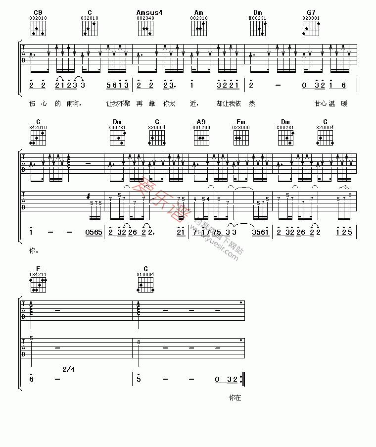 《王子鸣《伤心雨》》吉他谱-C大调音乐网