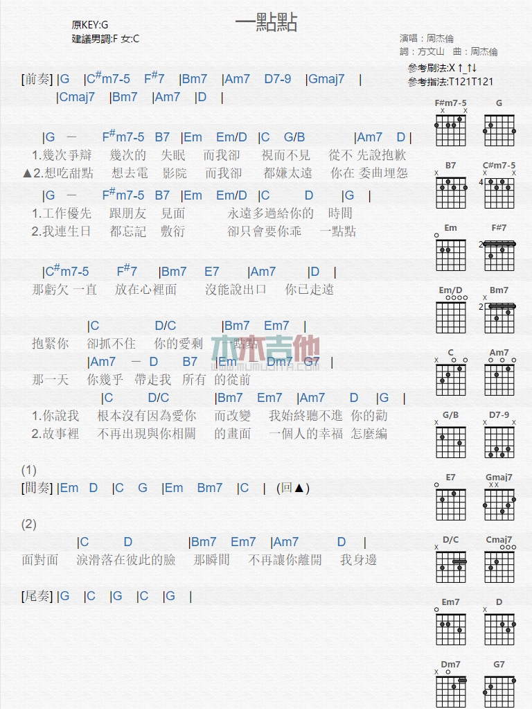 《一点点》吉他谱-C大调音乐网