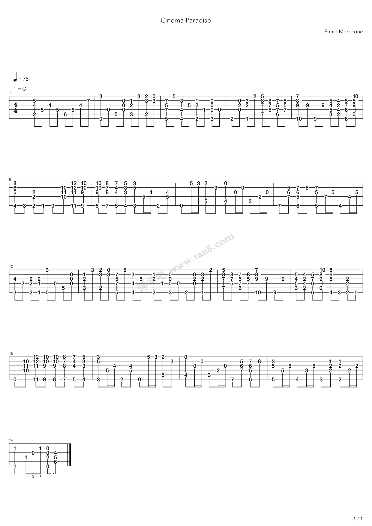 《天堂电影院 - Cinema Paradiso》吉他谱-C大调音乐网