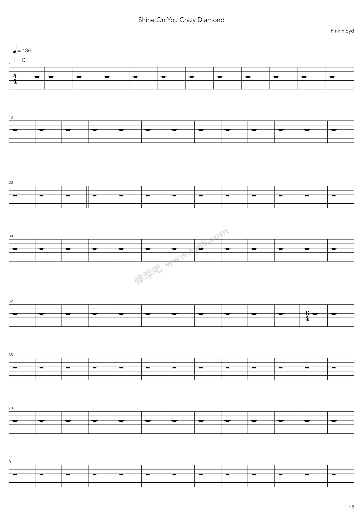 《Shine On You Crazy Diamond Part I-ix》吉他谱-C大调音乐网