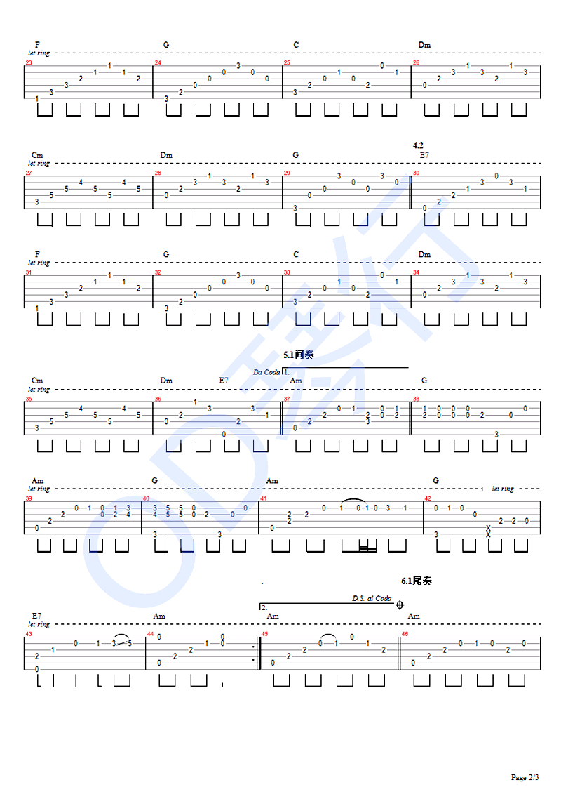 《丽江小倩《红蔷薇》吉他谱_带间奏尾奏_弹唱视频示范》吉他谱-C大调音乐网