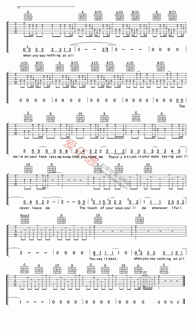 《Ronan Keating《When You Say Nothing At All(一切尽在不言中)》吉他谱-C大调音乐网