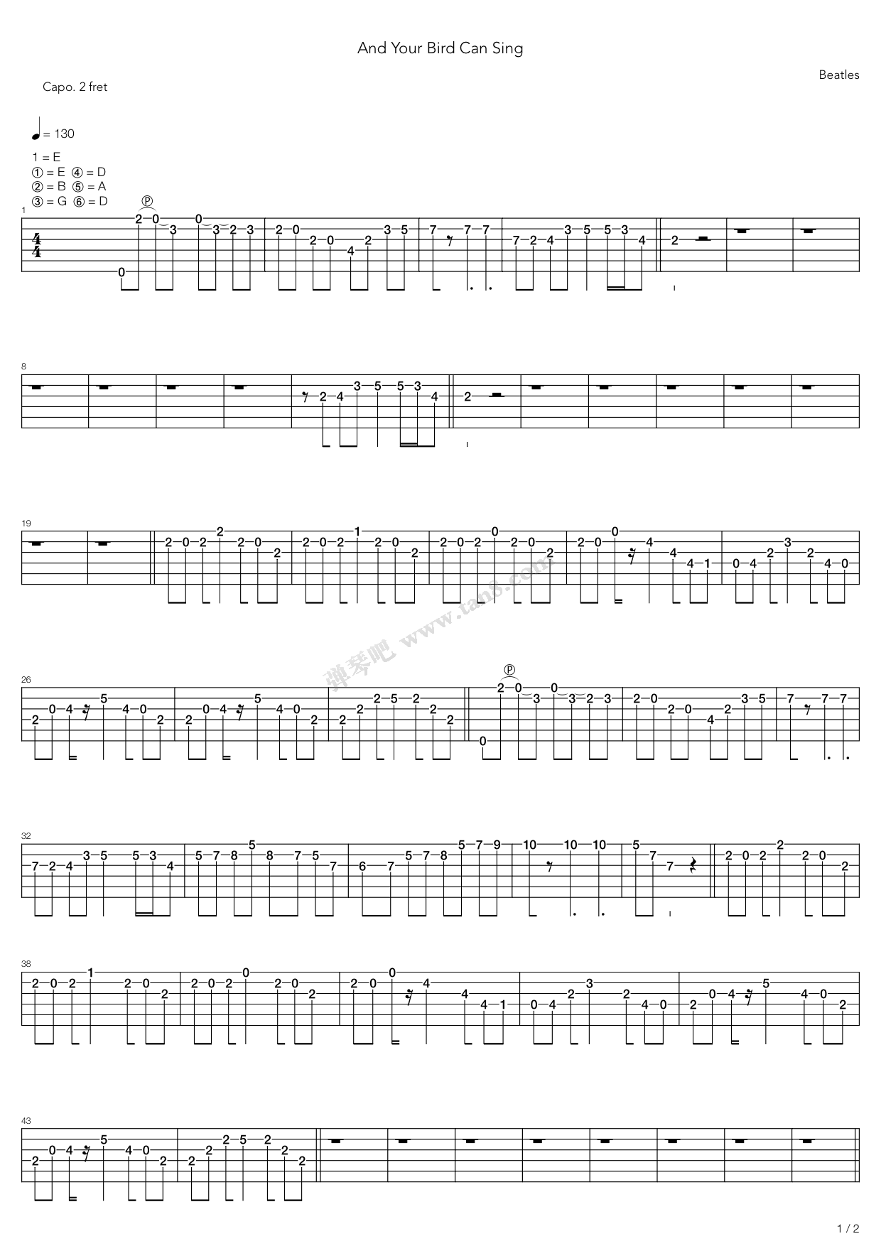 《And Your Bird Can Sing》吉他谱-C大调音乐网