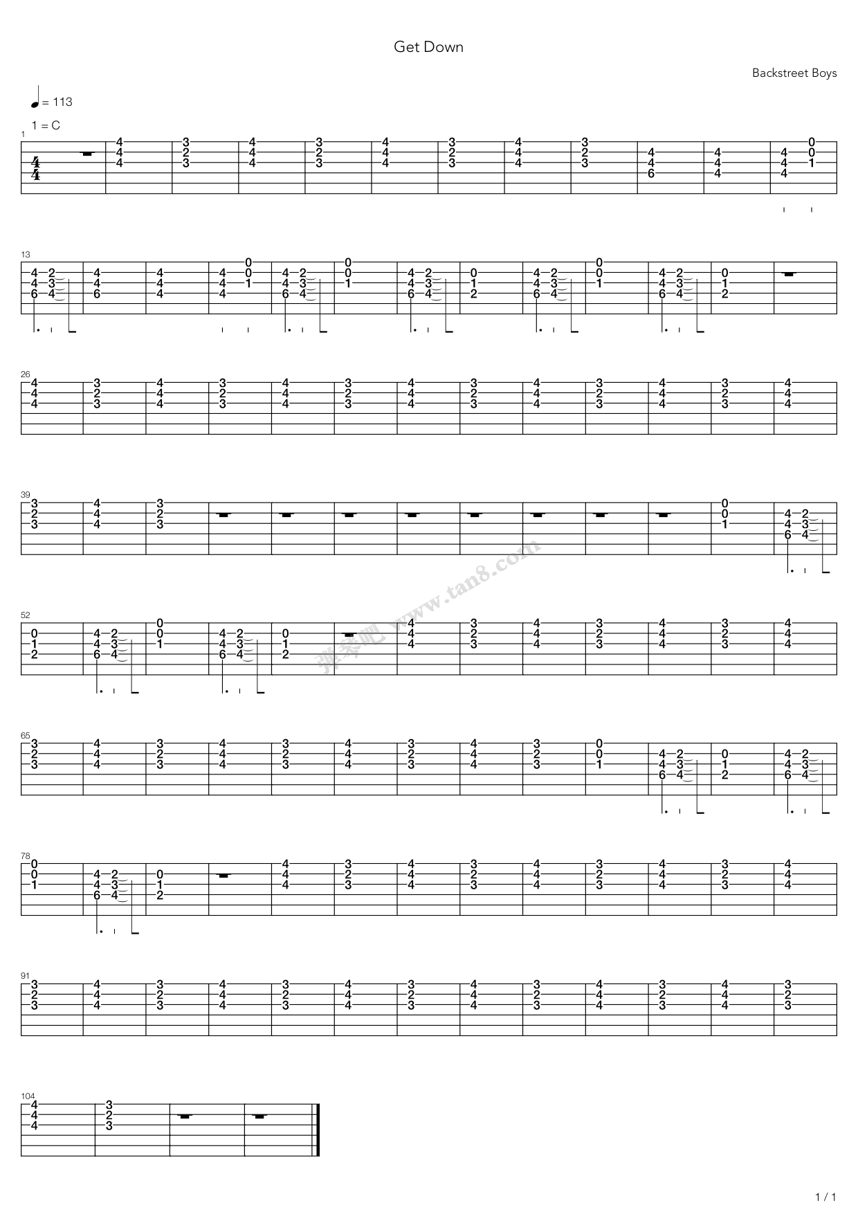《Get Down》吉他谱-C大调音乐网
