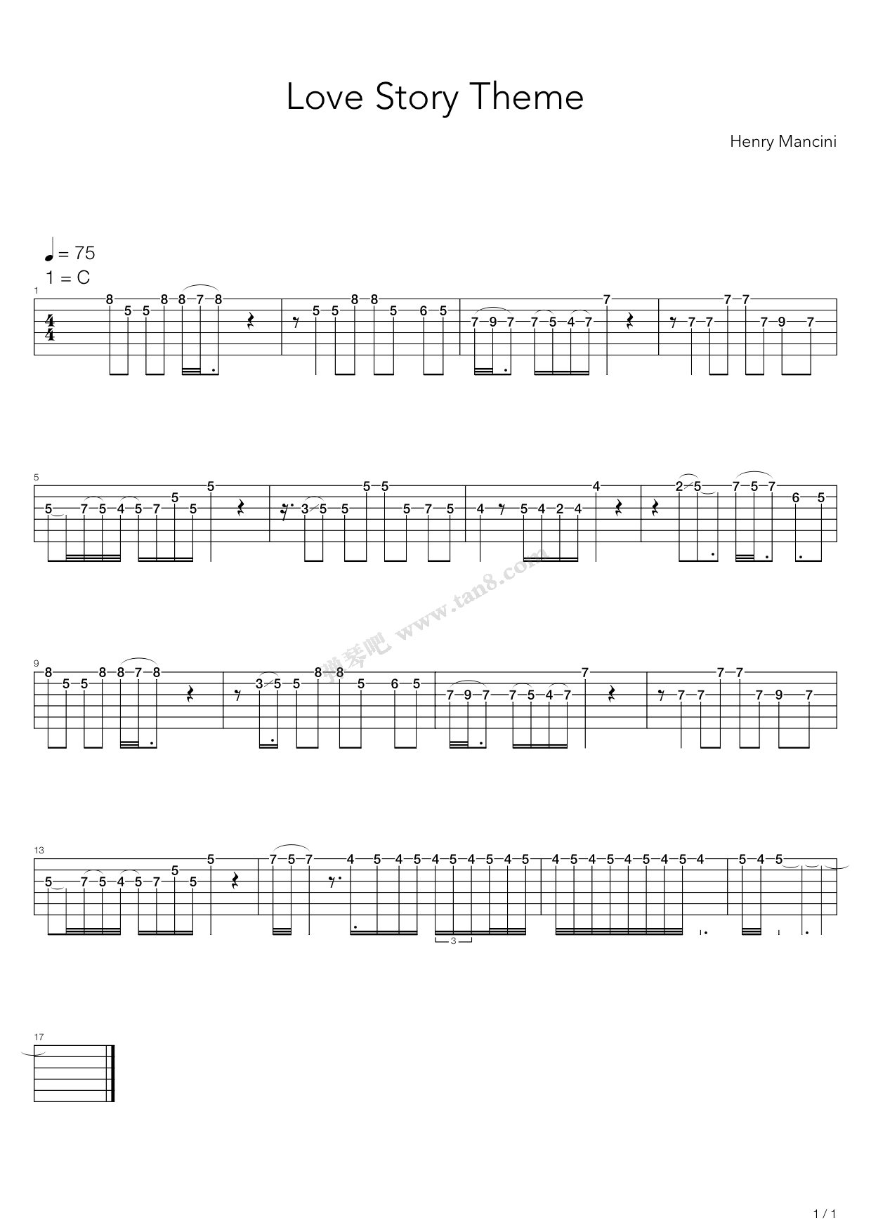 《Love Story(爱情故事)》吉他谱-C大调音乐网