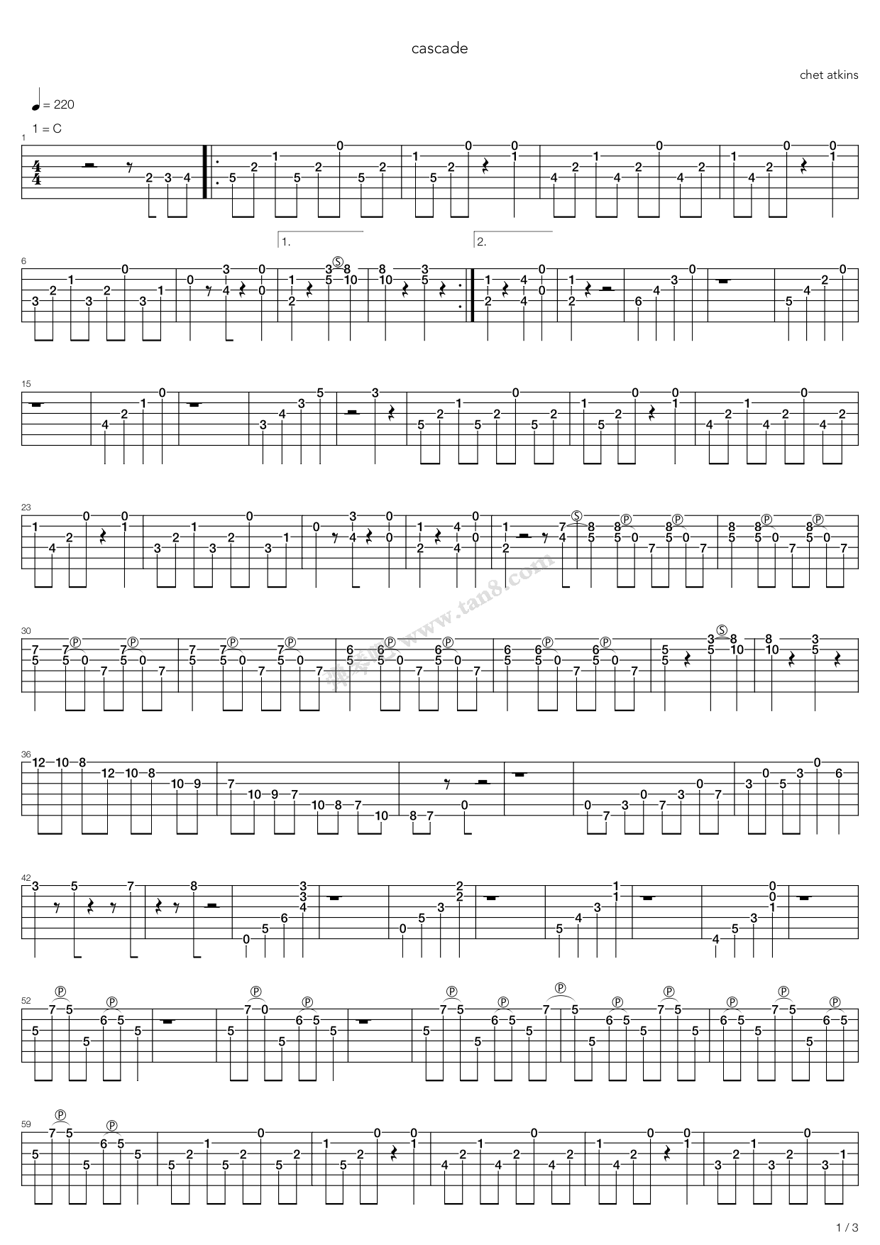 《Cascade》吉他谱-C大调音乐网