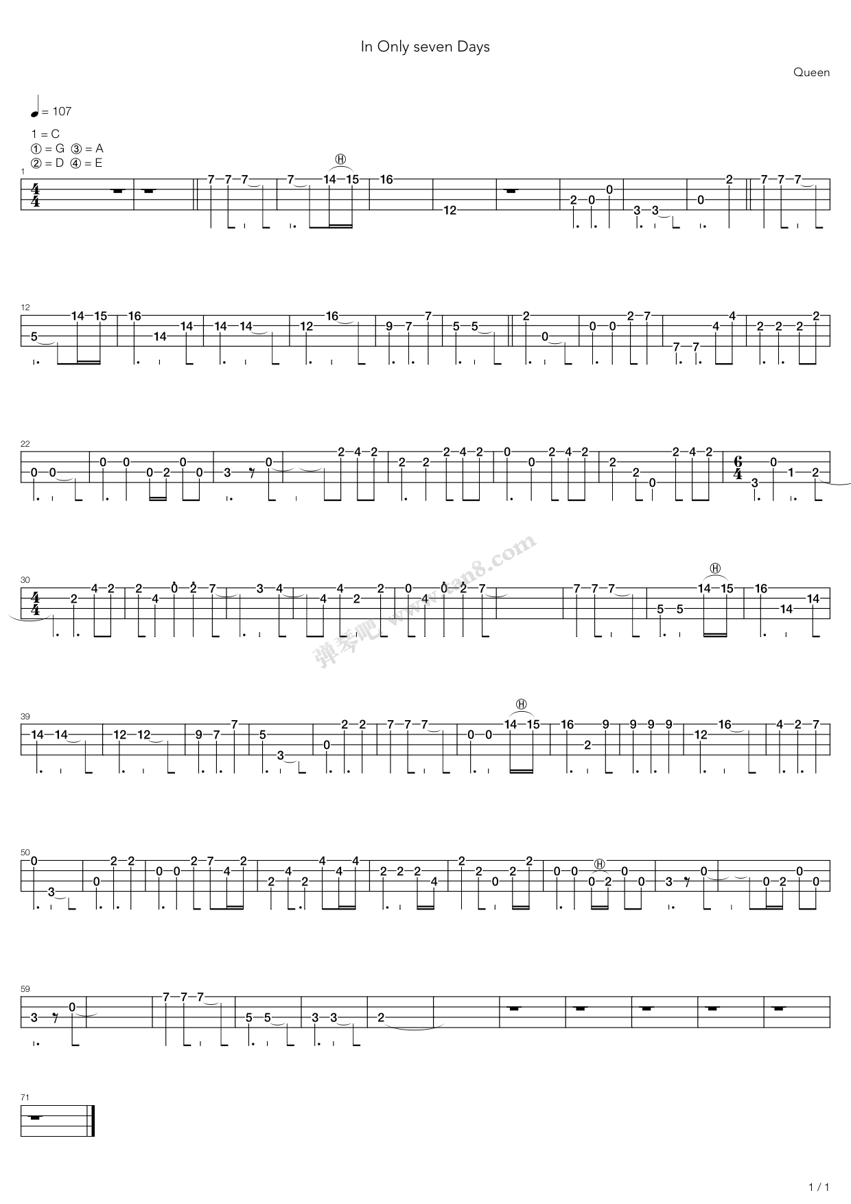 《In Only Seven Days》吉他谱-C大调音乐网