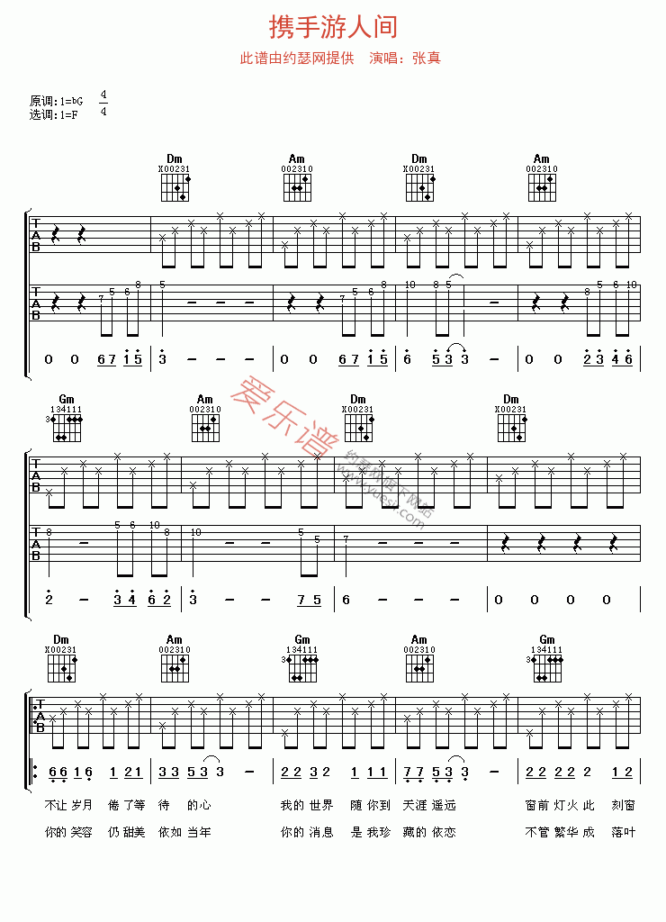 《张真《携手游人间》》吉他谱-C大调音乐网