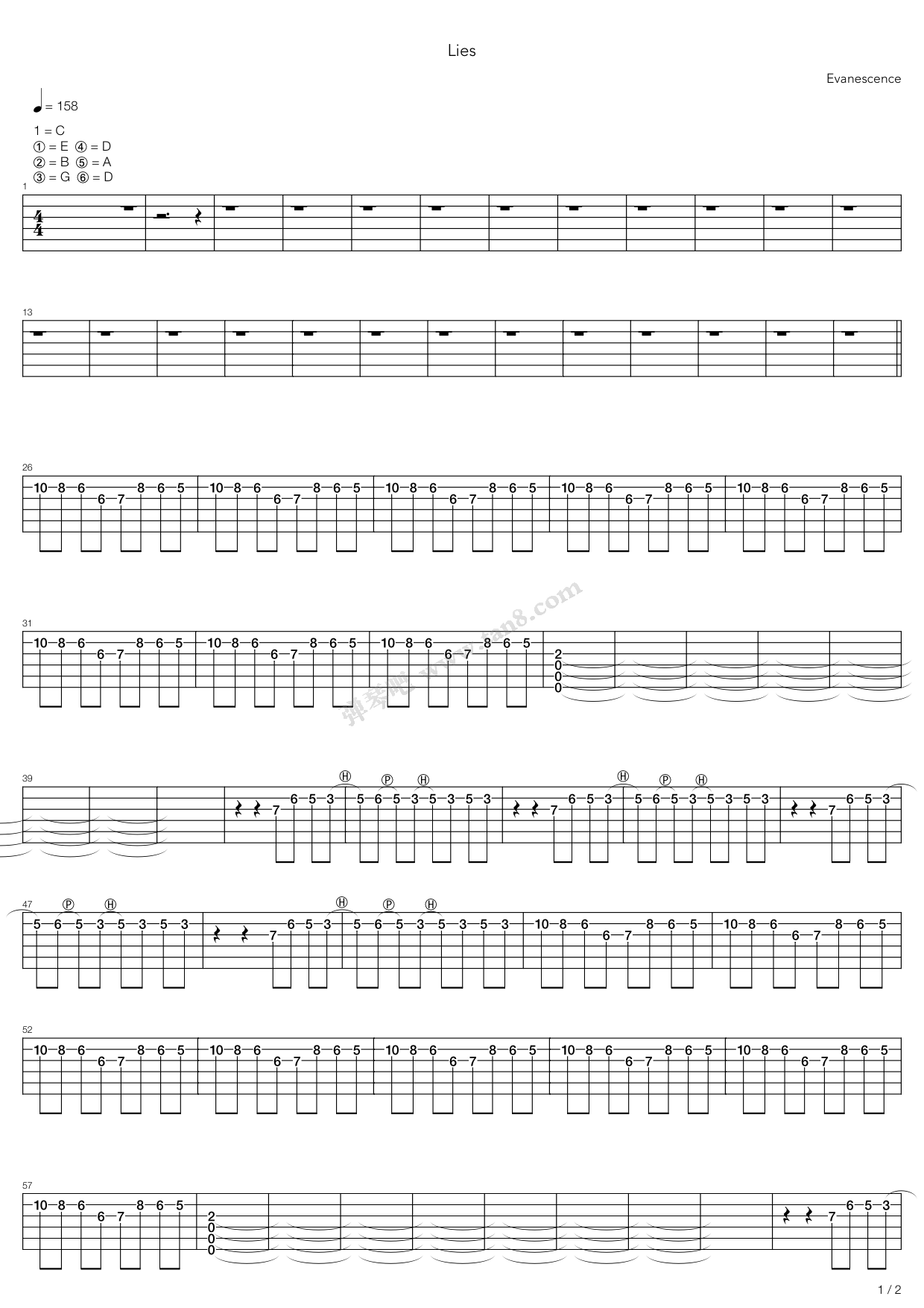 《Lies》吉他谱-C大调音乐网