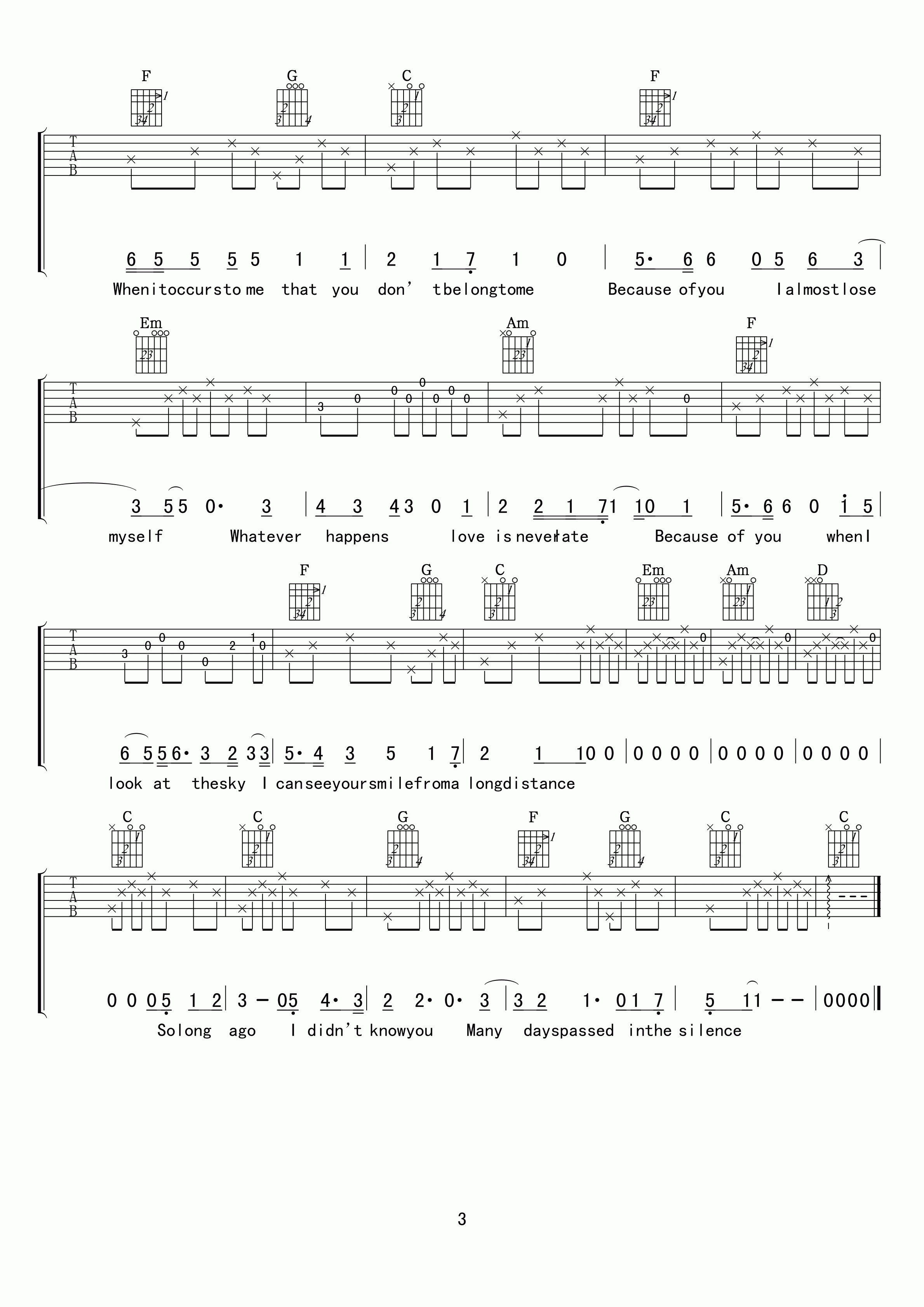 So long ago吉他谱-C大调音乐网