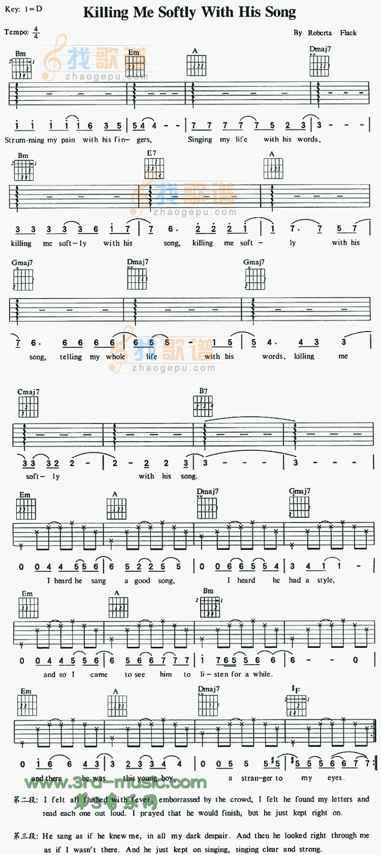 《Killing Me Softly With His Song》吉他谱-C大调音乐网