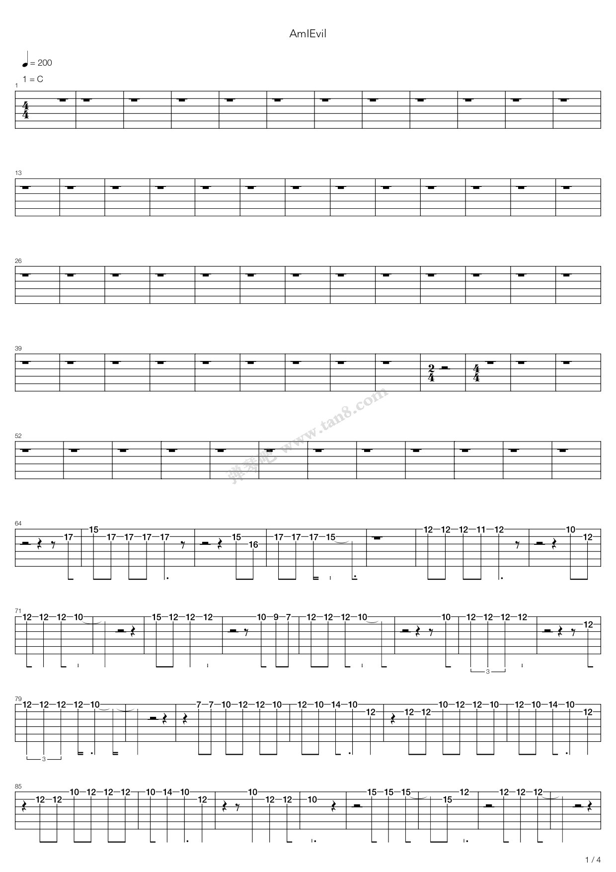 《Am I Evil》吉他谱-C大调音乐网