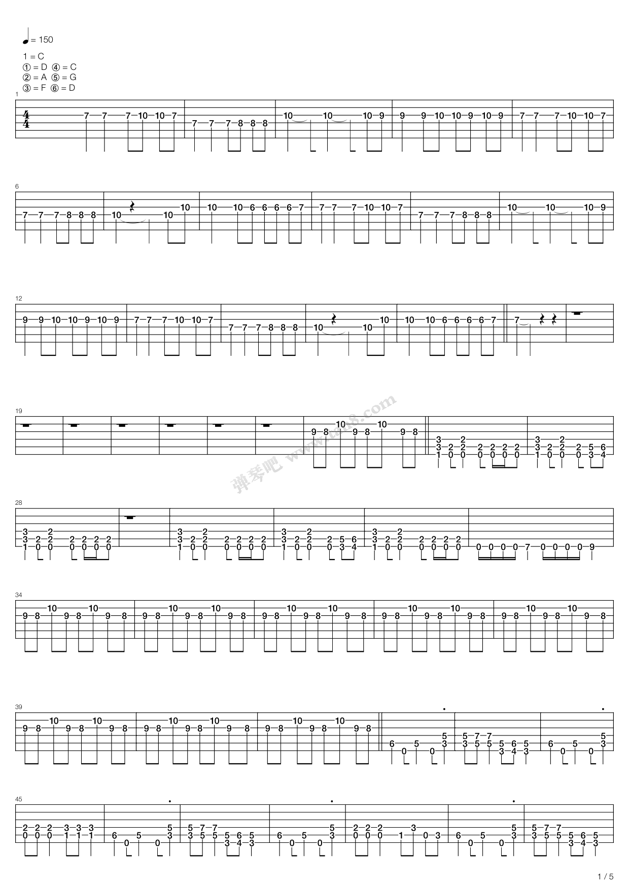 《Cemetery And Sundown》吉他谱-C大调音乐网