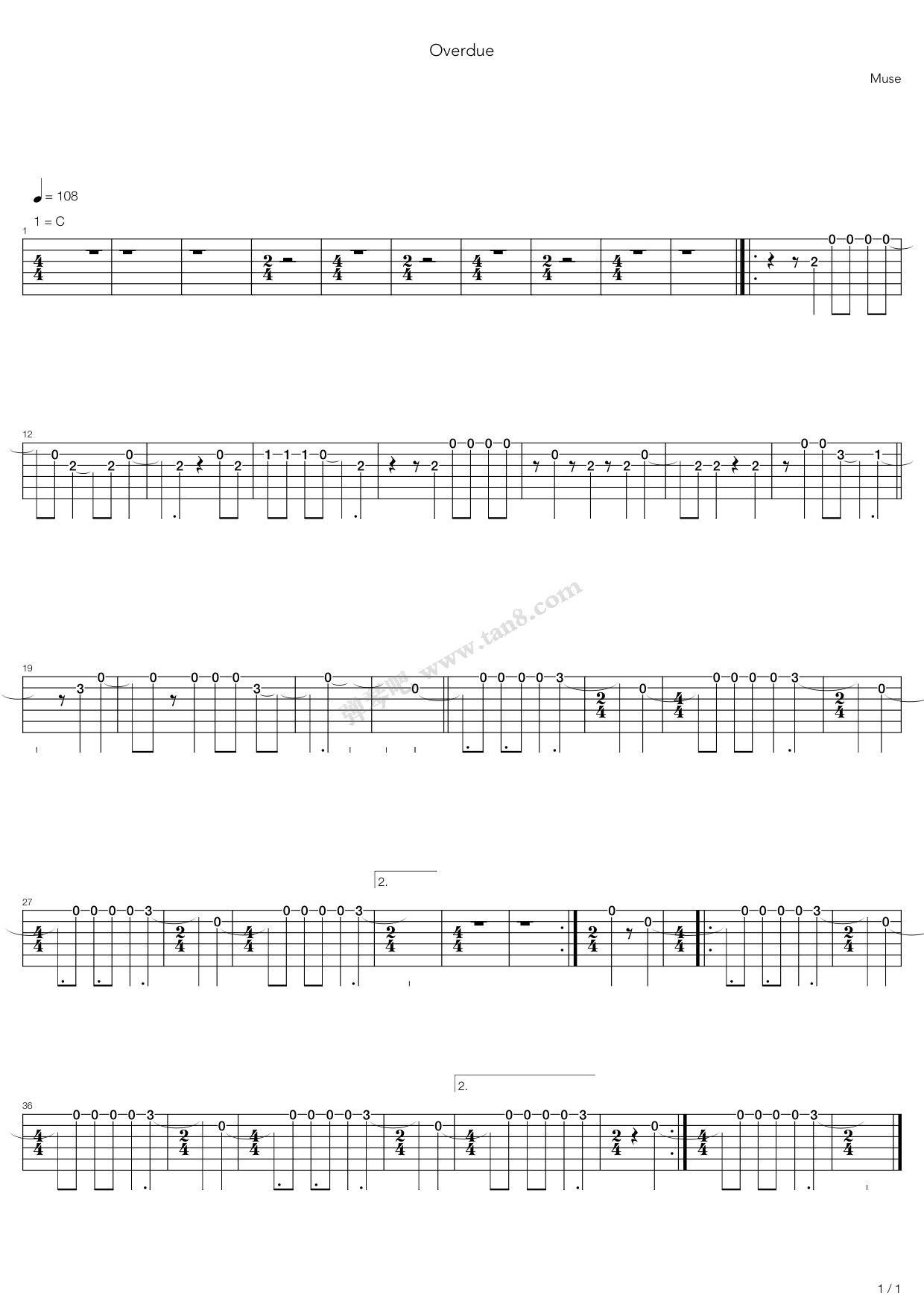 《Overdue》吉他谱-C大调音乐网