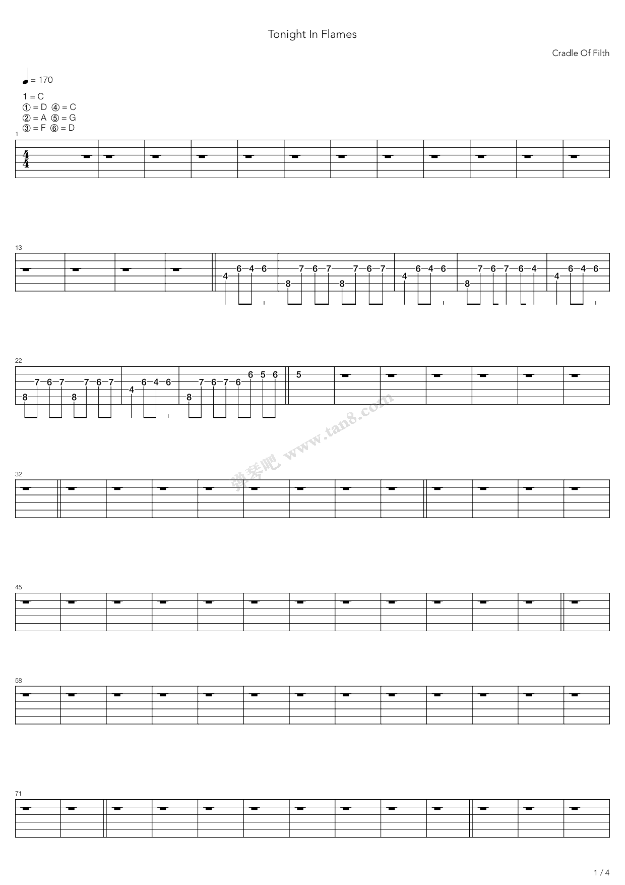 《Tonight In Flames》吉他谱-C大调音乐网