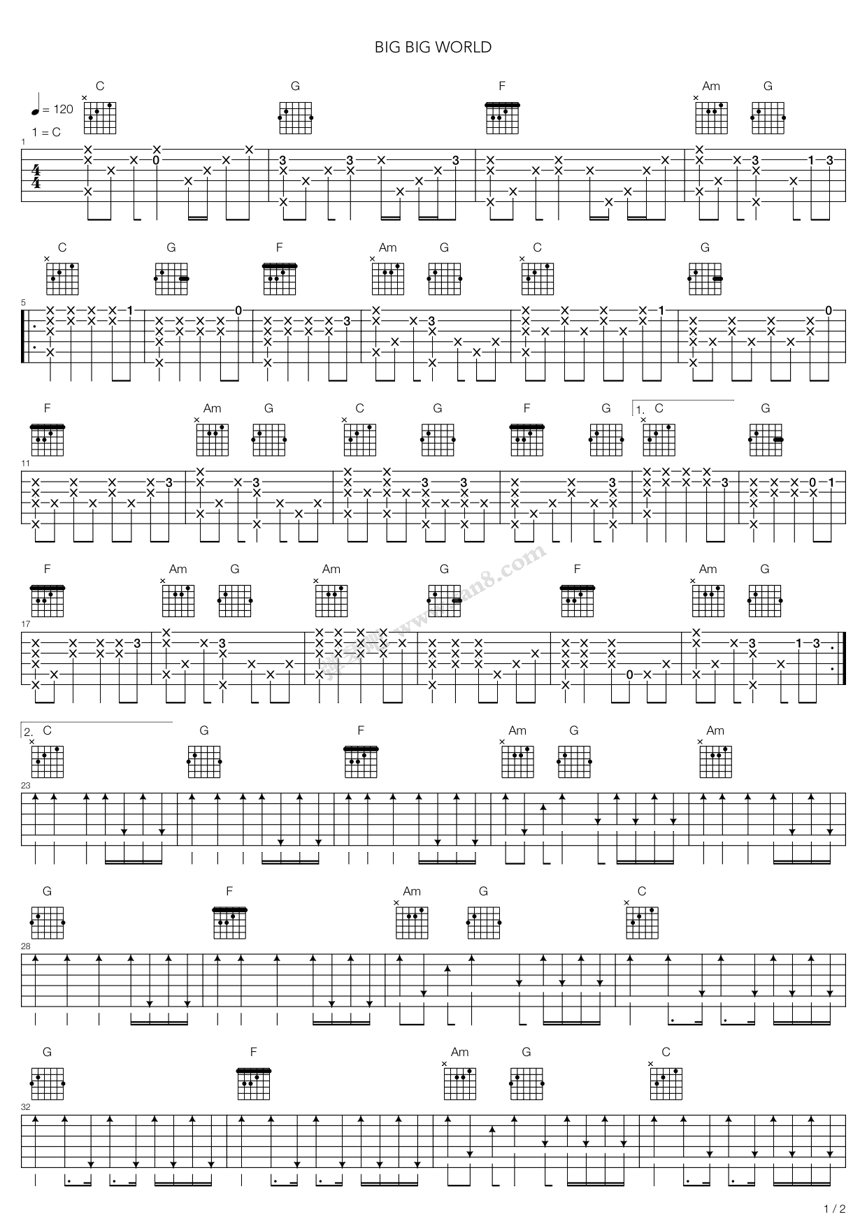 《Big Big World》吉他谱-C大调音乐网