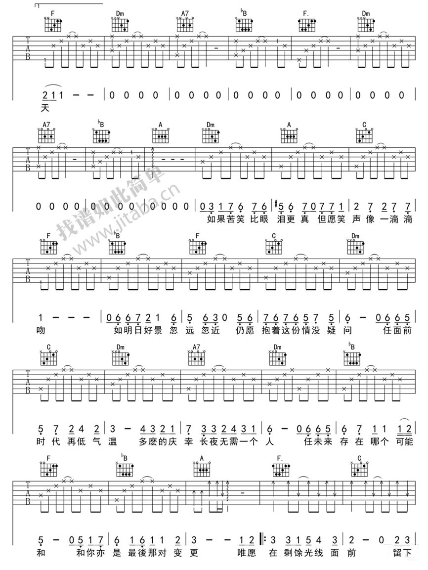 《最冷一天吉他谱_陈奕迅_最冷一天六线谱完整版》吉他谱-C大调音乐网