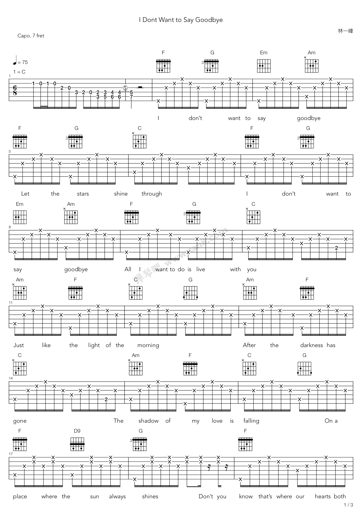 《I Don't Want to Say Goodbye》吉他谱-C大调音乐网