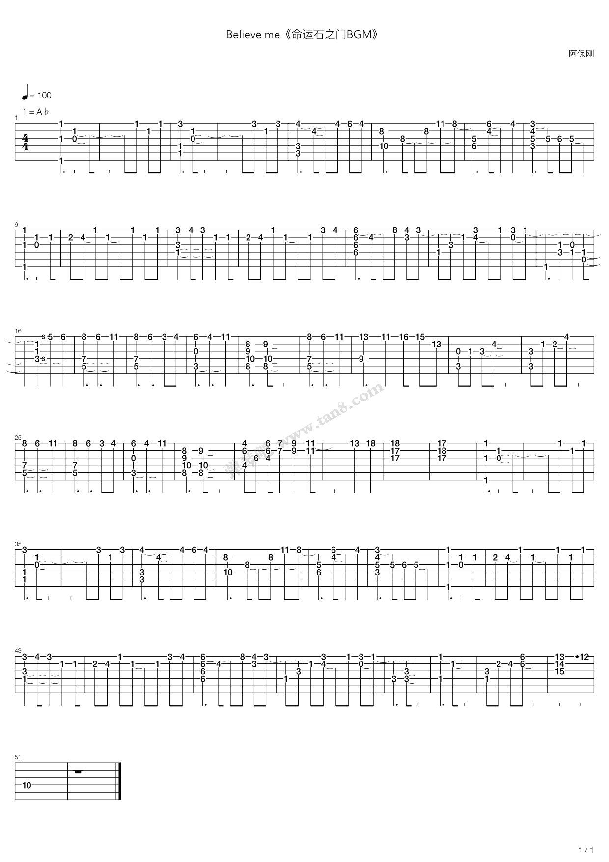 《《Believe me》命运石之门BGM》吉他谱-C大调音乐网