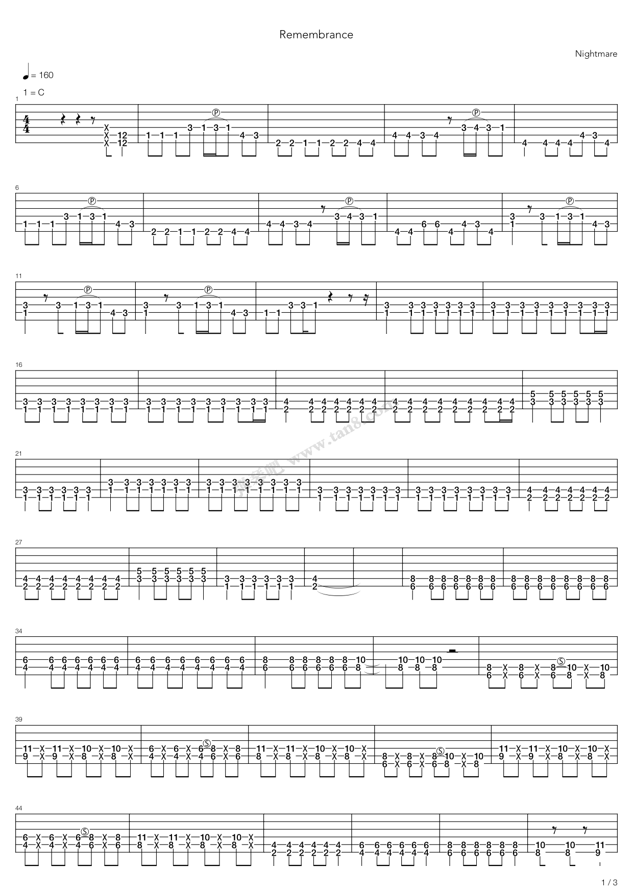 《Remembrance》吉他谱-C大调音乐网