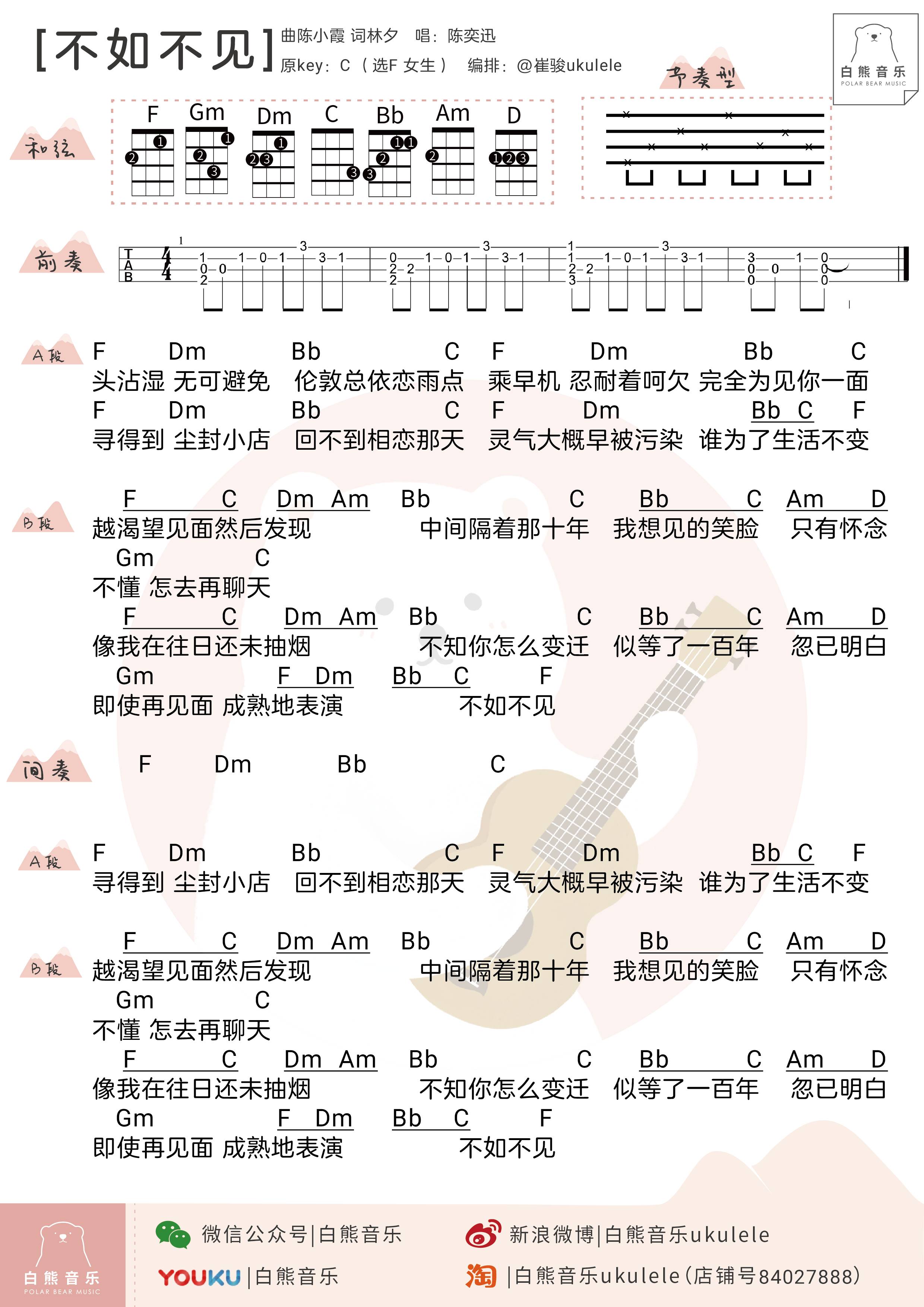 好久不见 - 陈奕迅 ukulele曲谱-C大调音乐网