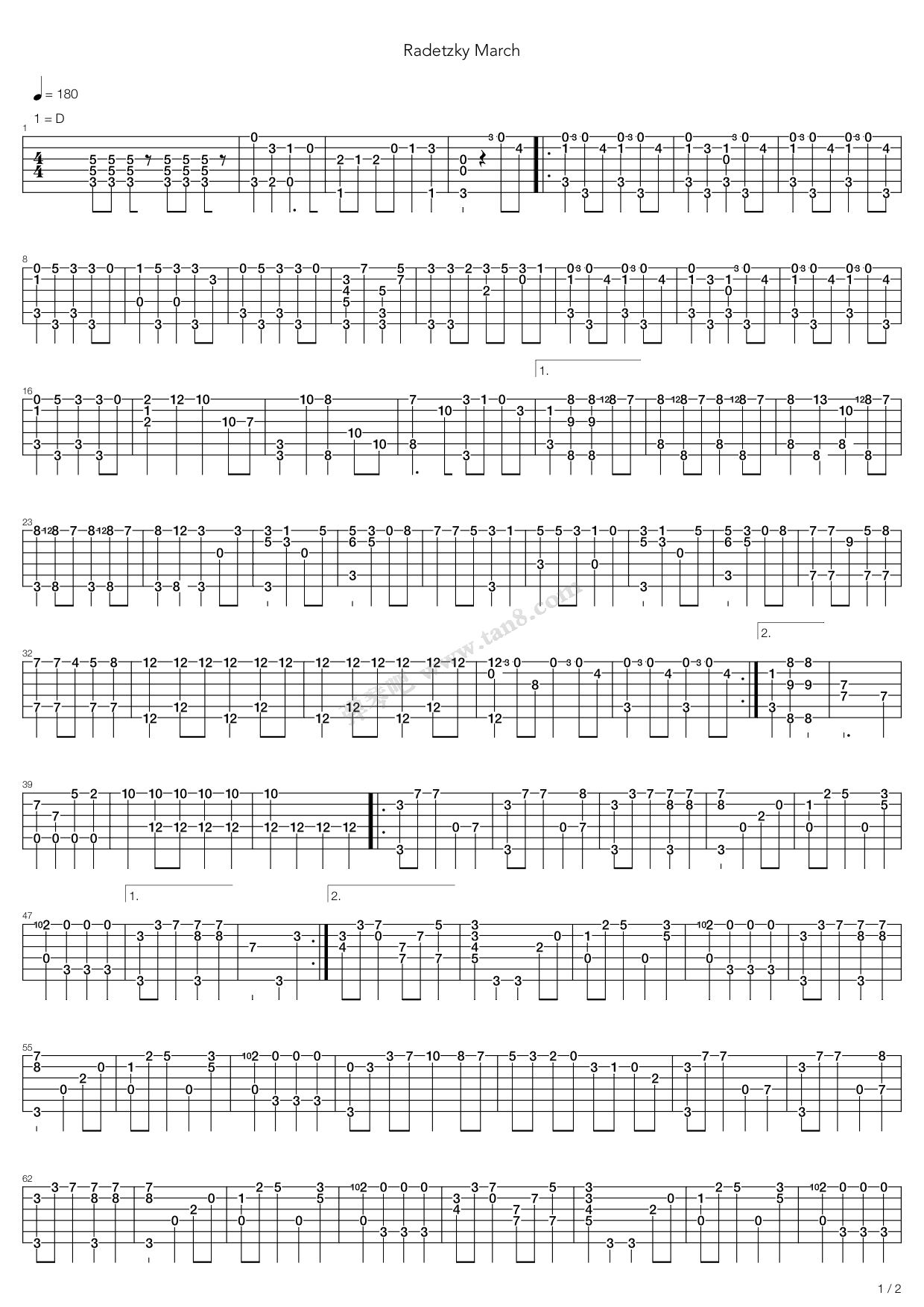 《拉德斯基进行曲(降调)》吉他谱-C大调音乐网