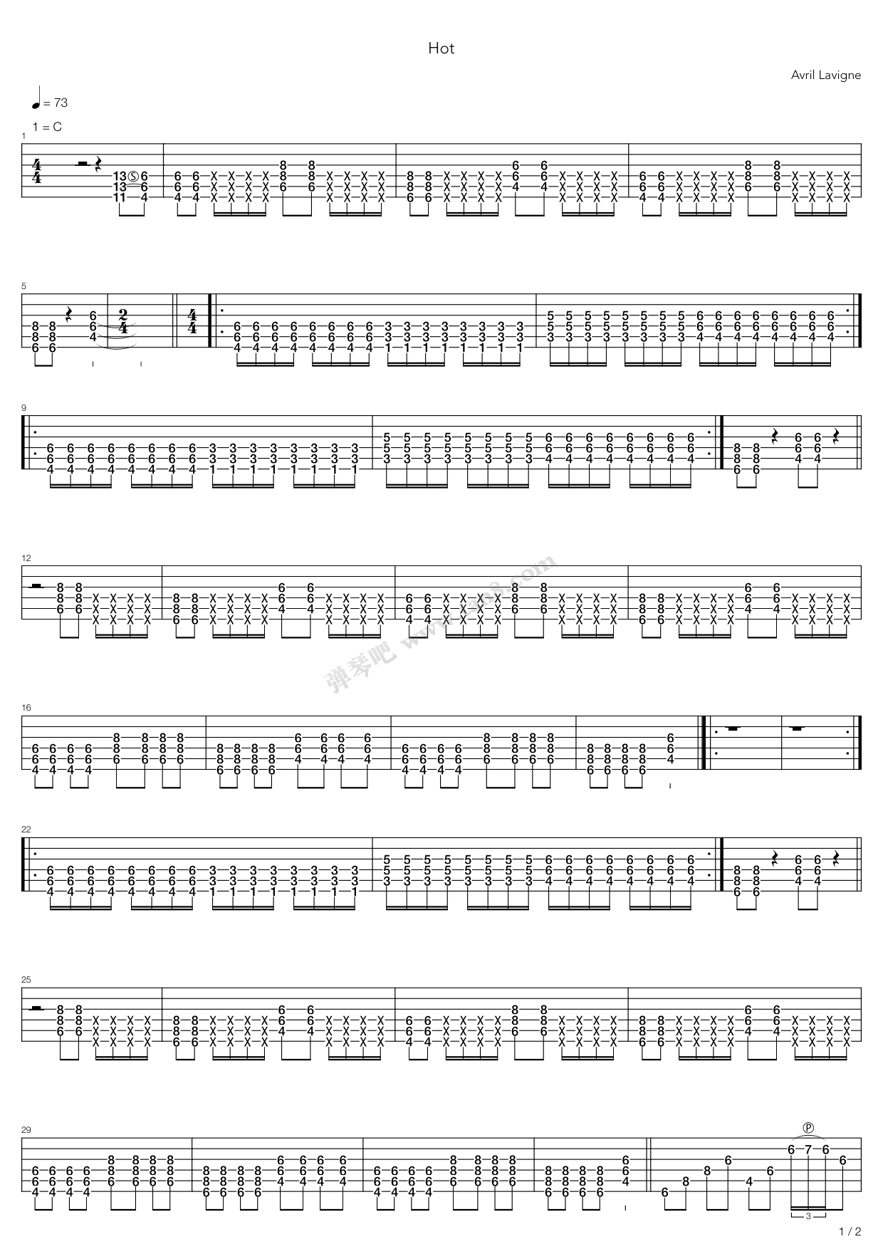 《Hot》吉他谱-C大调音乐网