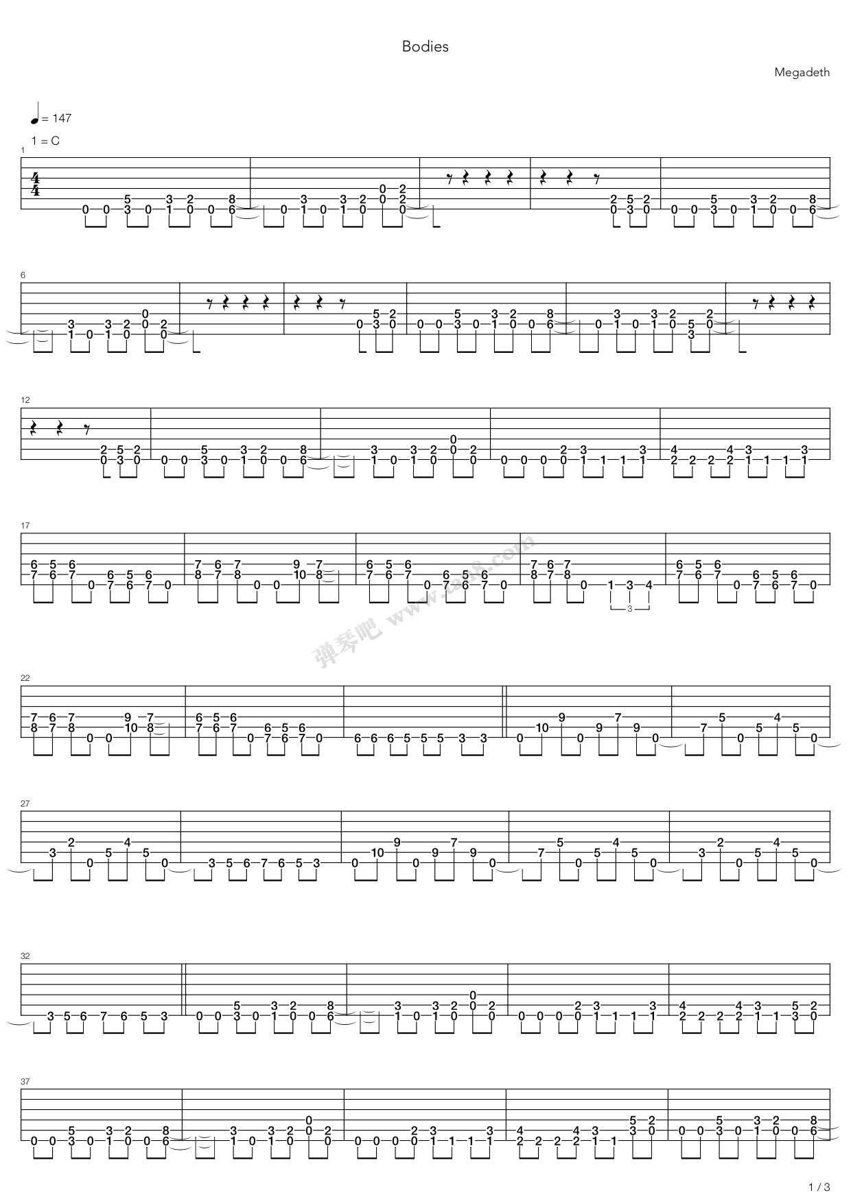《Bodies》吉他谱-C大调音乐网